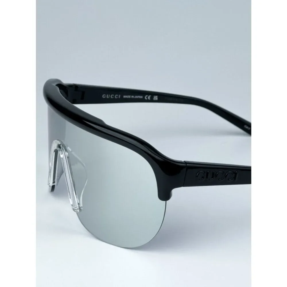 NEW Gucci GG1645S  003 Black Grey Silver Mirrored Unisex Mask Sunglasses